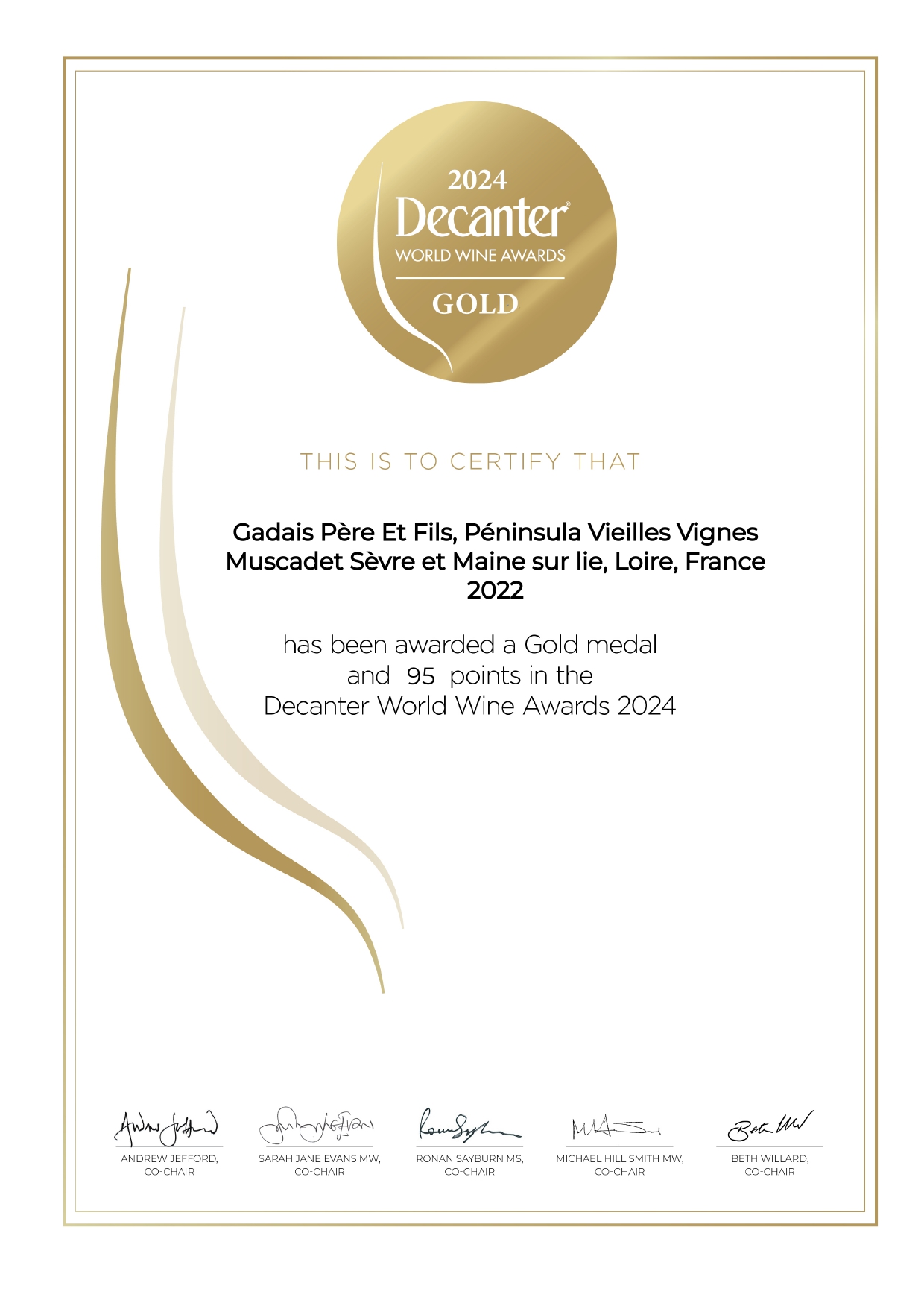 Decanter World Wide Awards 2024, Domaine Gadais Père &amp; Fils